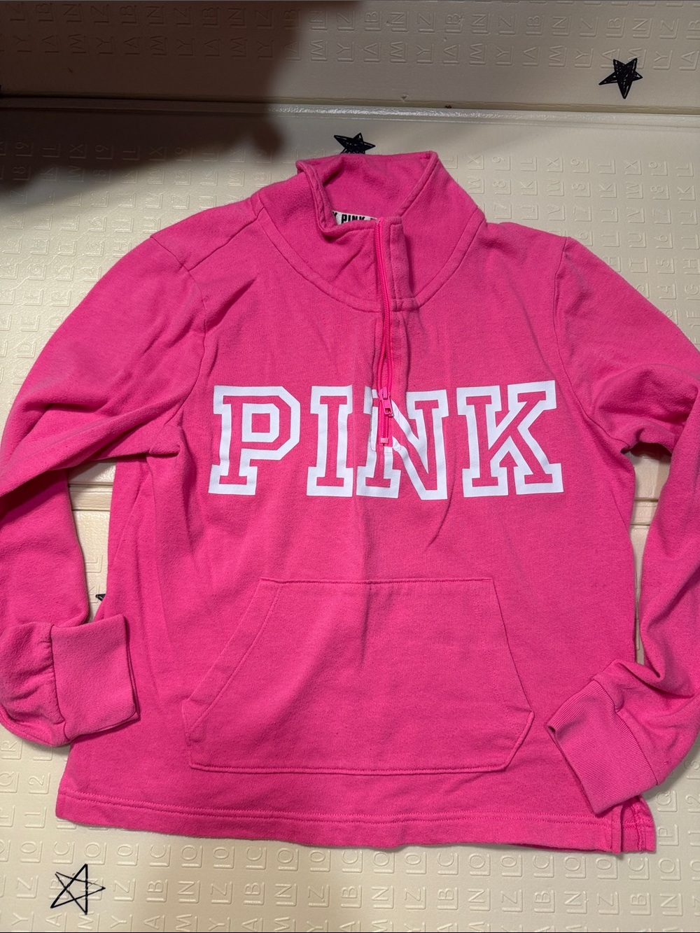 PINK Victoria's Secret Bright Pink Quarter-Zip Pullover - Picture 1 of 5
